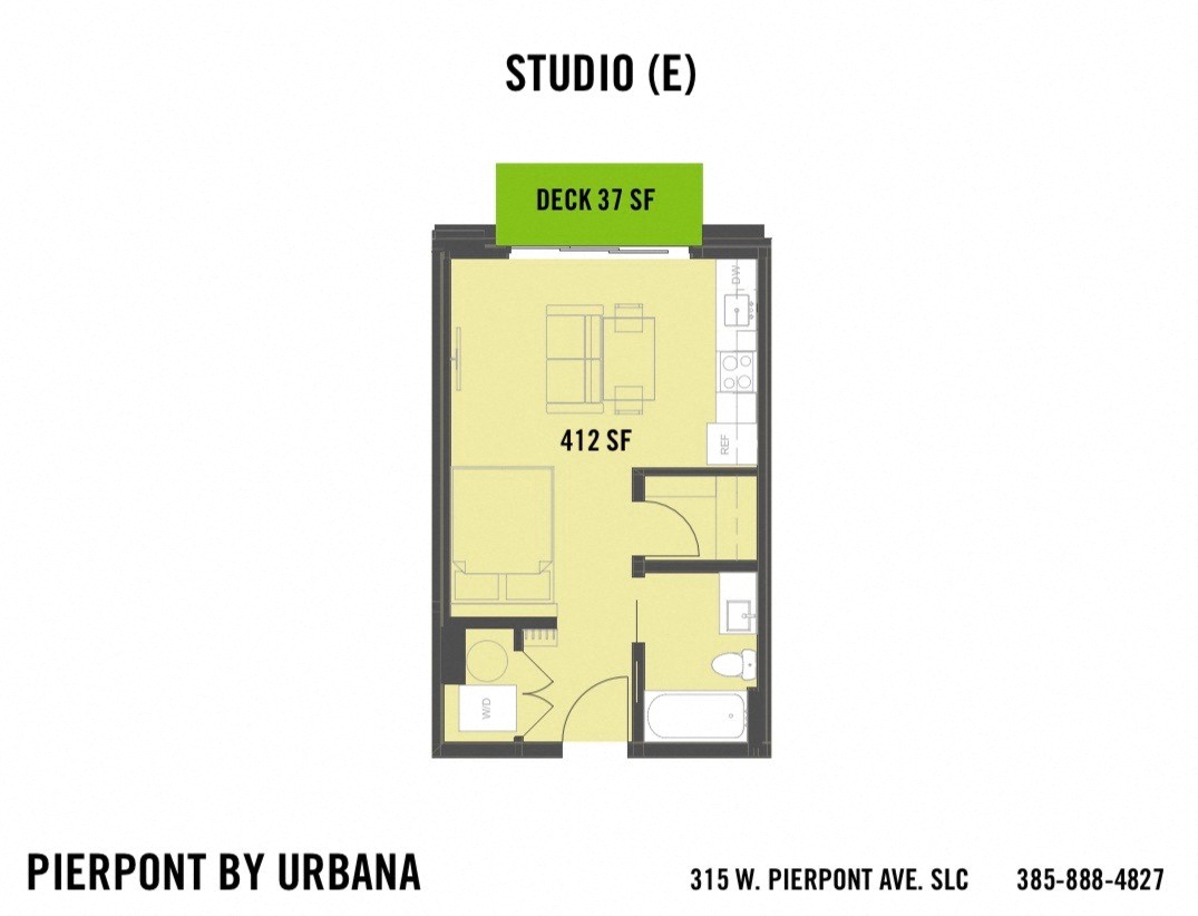 Floor plan for studio, 1 bath, 412 sqft